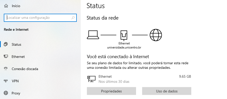 Cabo de rede conectado (Windows 10)