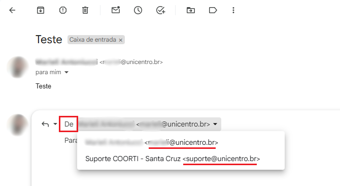 Print da tela de seleção de remetente