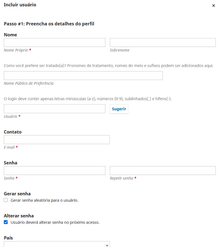 Formulário de inscrição de usuário