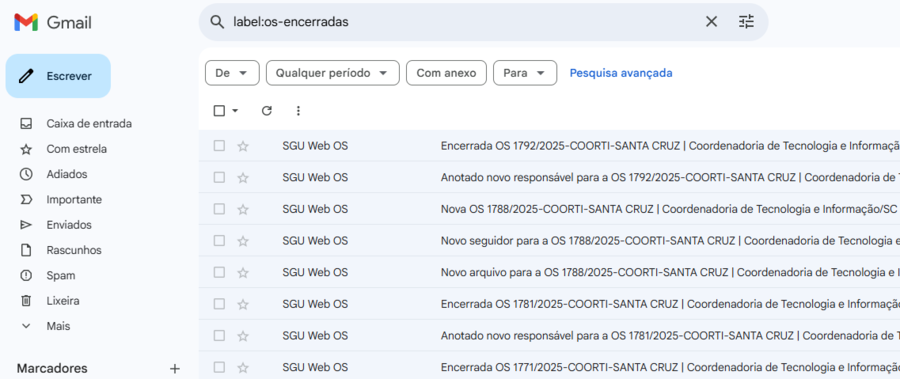 Tela de e-mails do Gmail