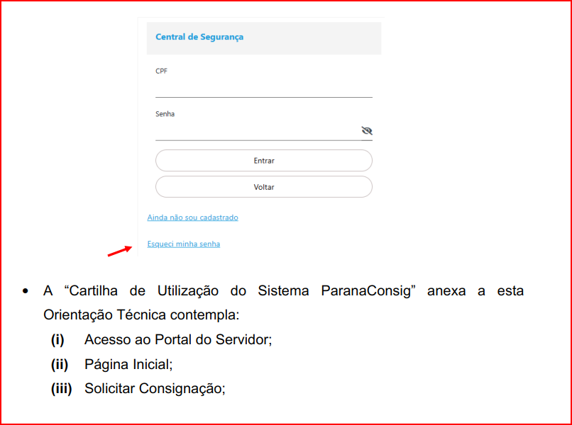 Tela de acesso à Central de Segurança