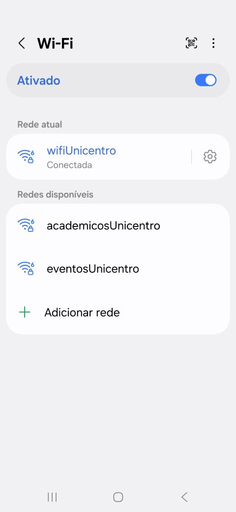 Rede Wi-Fi Unicentro conectada.